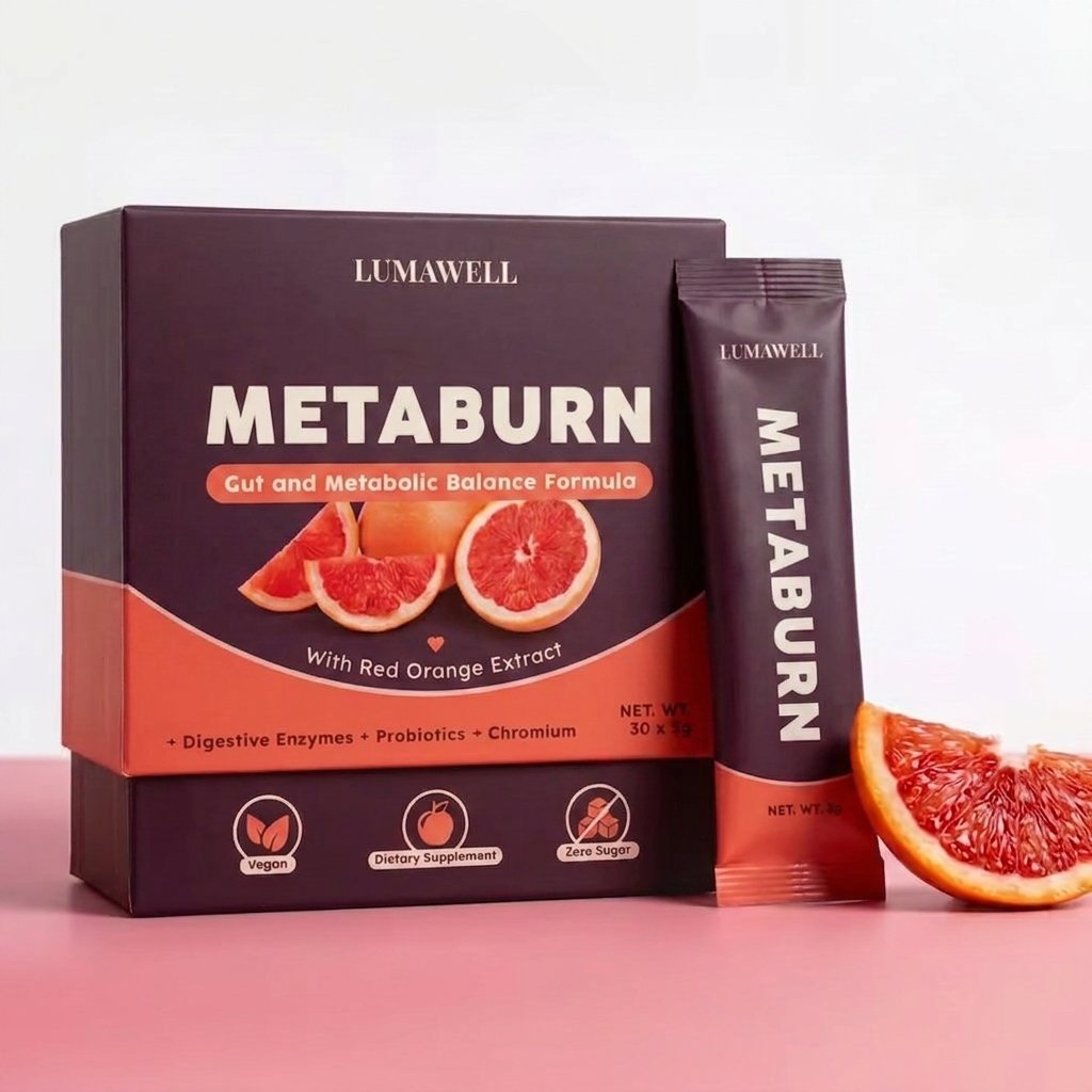 MetaBurn box and sachet with red orange