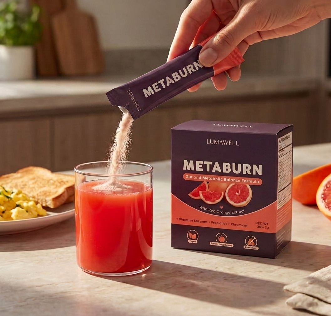 MetaBurn sachet being poured into water at lunch